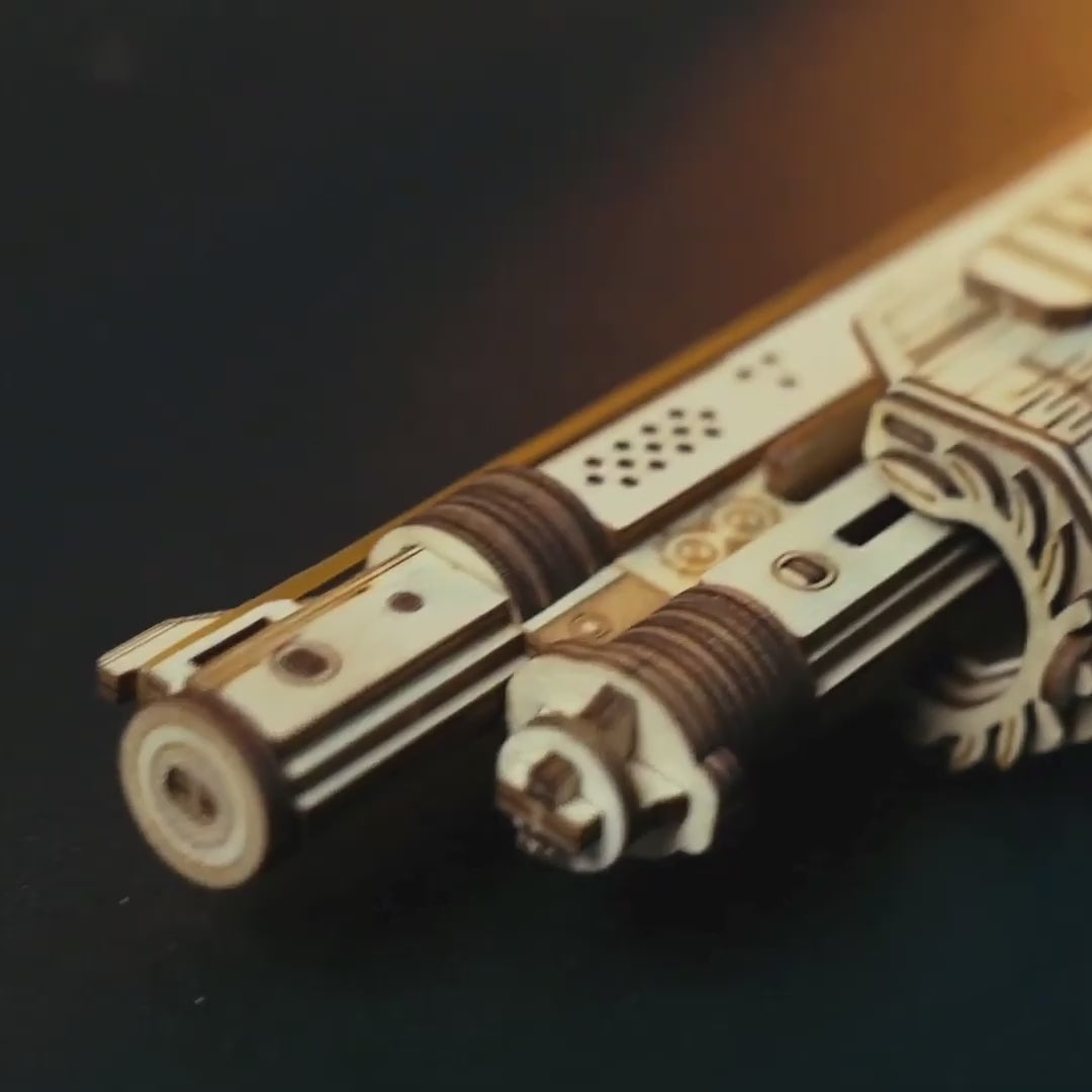 The Terminator wooden model firing rubber bands
